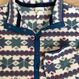 Vintage L.L. Bean Aztec Fleece Pullover Snap Collar Southwestern Print USA